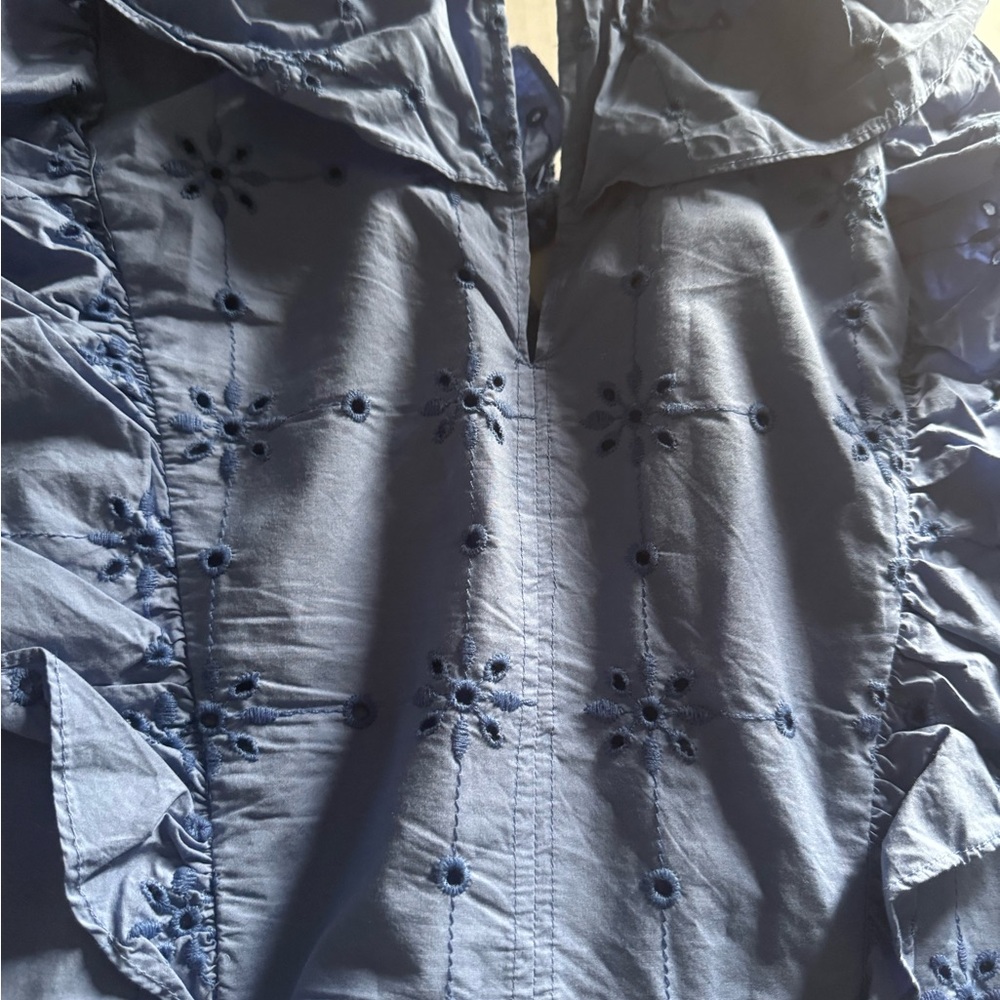 Zara Light Blue Embroidered Ruffle midi Dress M - Picture 11 of 14